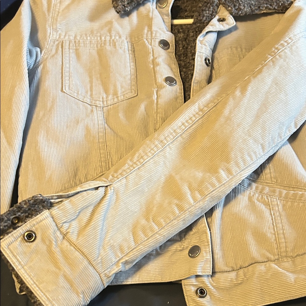 Billabong Light sky blue Corduroy Jacket with Gray Sherpa Collar - Picture 6 of 7